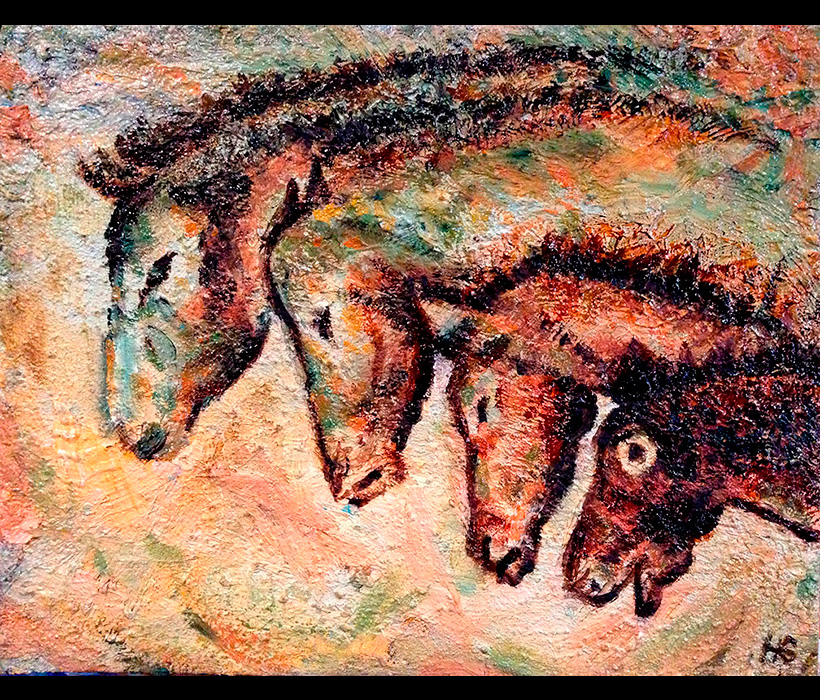 Cave Painting by Hank Grebe: Chauvet Horses