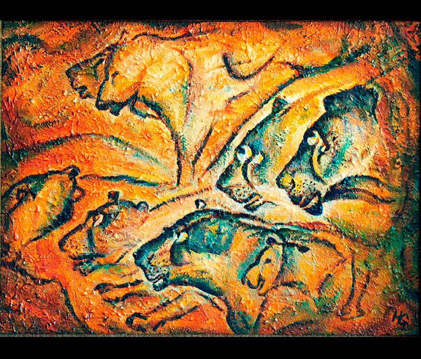Cave Painting by Hank Grebe: Chauvet Cats
