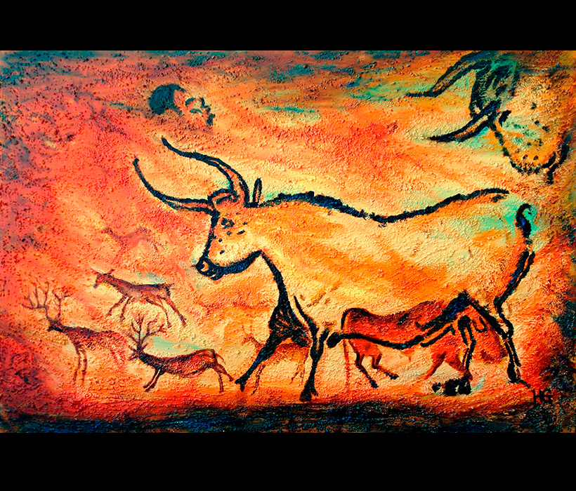 Cave Painting by Hank Grebe: Lascaux Bull