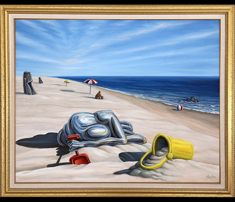 Rough Day at the Beach, oil painting by Hank Grebe